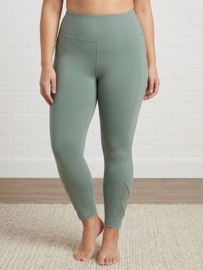 Mondetta Sage Green Mesh Cutout Leggings XXL High Waist Yoga Pocket Athleisure